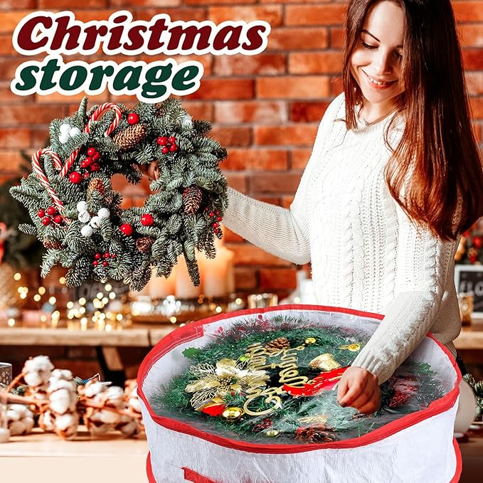 Dunzy 8 Pieces Wreath Container Christmas Wreath Storage Bag Garland Tear Resistant Fabric Round Boxes with Clear Window for Storage for Xmas Holiday Ornament(30×30×7.8 Inch,White)