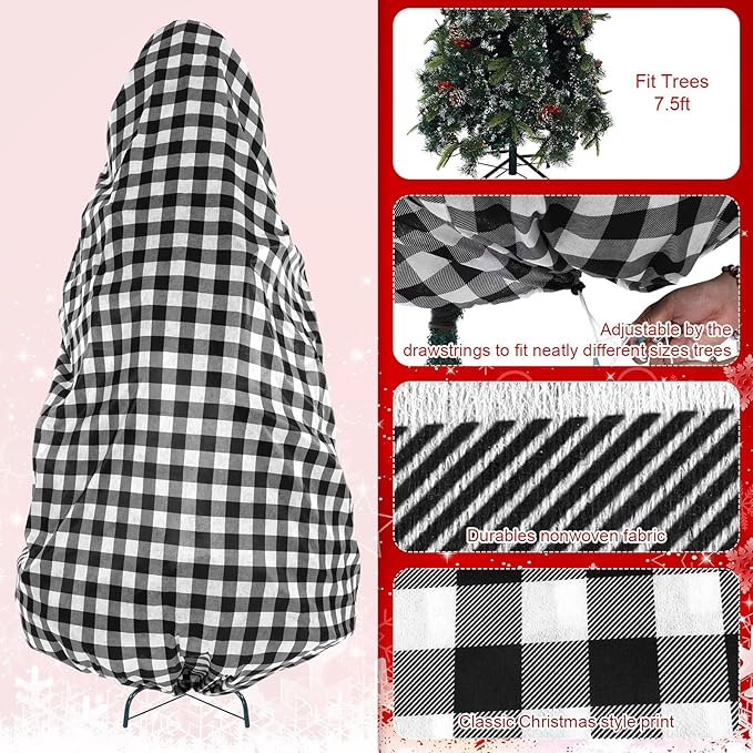 Yeshone 2 Pieces Large Christmas Tree Storage Bag with Drawstring for 7.5 Ft Trees Christmas Trees Covers for Upright Dust Proof Storage Containers(Plaid)
