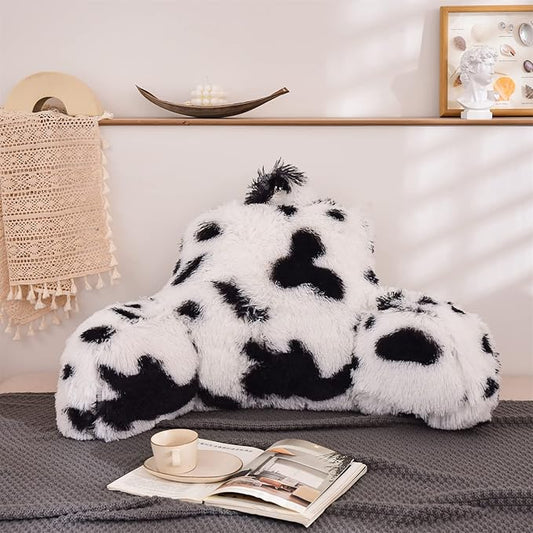Aimuan Reading Pillow Bed Rest Wedge Large Adult Backrest Pillow with Arms Back Support for Sitting Up in Bed Cushion Incline Rest Sleeping Snoring Pillow, White-Black, Large