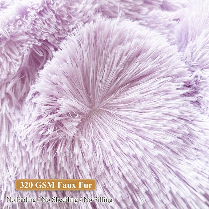 XeGe Fluffy Back Support Pillow Cover for Bed (No Filler), Light Purple Faux Fur Backrest Pillowcase, Lilac Furry Reading Pillow with Arms for Adults Kids, Fuzzy Sit Up Study Pillow, Lavender