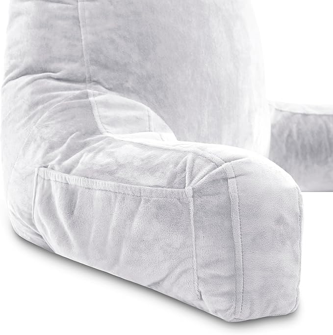 Husband Pillow XXL The Original for Adults - 30" Tall Backrest for Sitting Up in Bed - Firm Support Reading & Bed Rest Pillows for Adults, Neck Roll, Removable Cover - TV - Light Grey