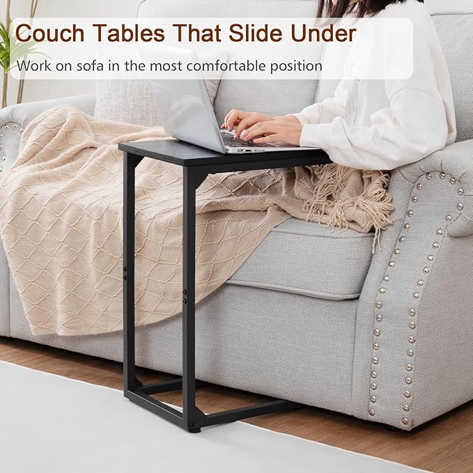 AMHANCIBLE C Shaped End Table, Couch Tables that Slide Under, TV Tray Snack Table for Sofa, Small Side Table for Couch, Small Space, Living Room, Black HET02CBK-1