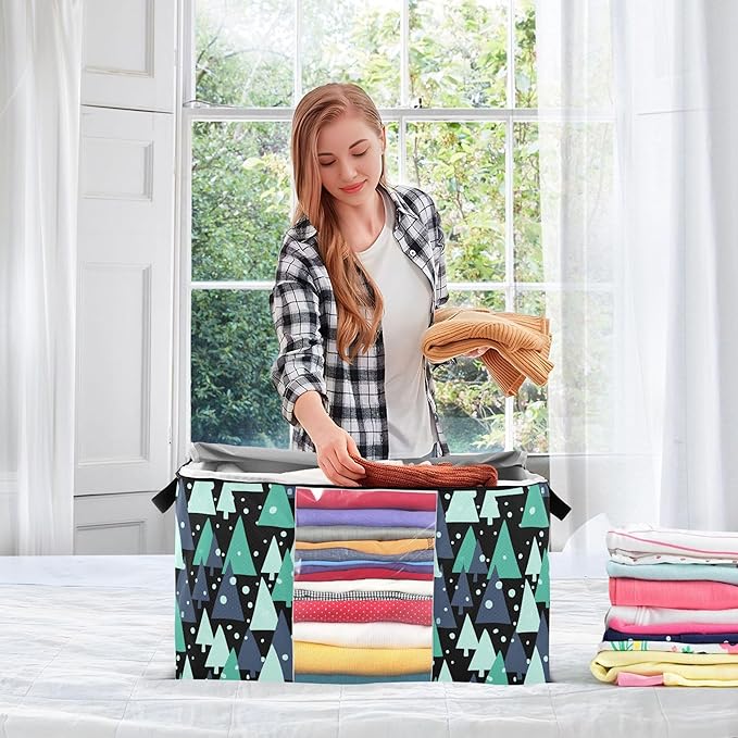 Burbuja 2 Pack Storage Bag Organizer with Handles for Clothes, Blankets, Bedding, Christmas Tree Foldable Storage Bag with Zipper & Clear Window, 95L
