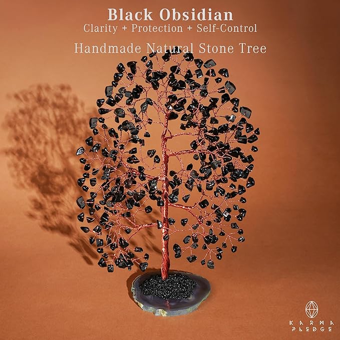 Crystal Tree of Life Birthday Gifts for Women, Men, Frineds, Handmade Black Obsidian Chakra Healing Tree for Home, Room, Office Decor, Bring Money, Positivity, Good Luck, Gifts for Mom & Dad