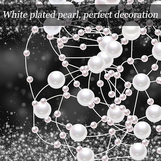 Tondiamo 24 Pcs Artificial Pearl String for Floating Candle Faux Pearls Beads String Garland Centerpiece Decoration for Vases Filler Wedding Spring Holiday Party Decor(White)