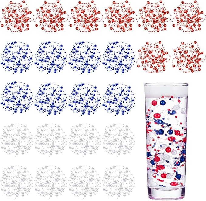 Tondiamo 24 Pcs Artificial Pearl String for Floating Candle Faux Pearls Beads String Garland Centerpiece Decoration for Vases Filler Wedding Spring Holiday Party Decor(Blue, Red, White)