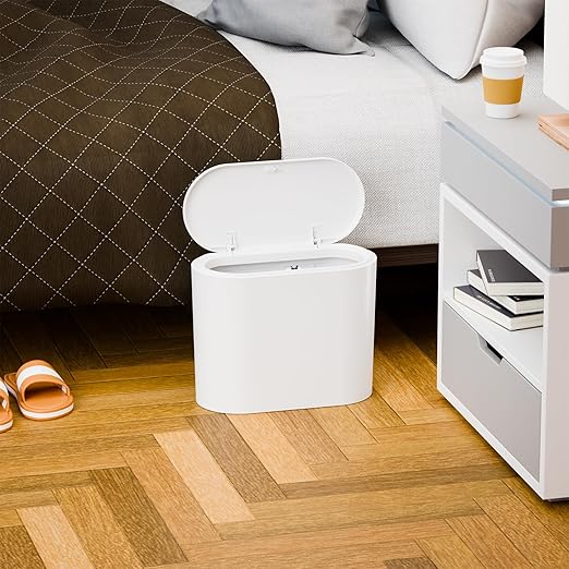 Yieach White 3.17 Gallon Slim Small Bathroom Trash Can with Lid,12L Plastic Thin Trashcans and Covered Wastebasket,Pet or Dog Proof Garbage Can for Bedroom,Rv,Dorm,Office and Lidded Bathroom Trashcan