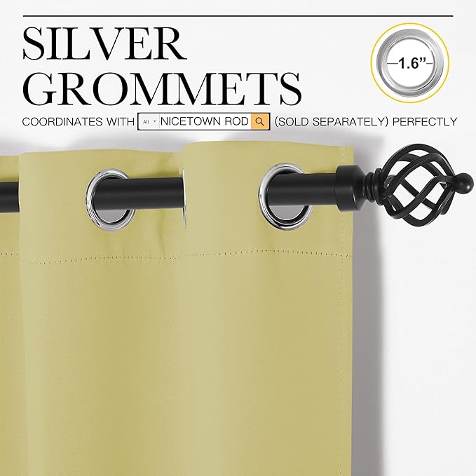 NICETOWN Paler Yellow Blackout Curtains 86" Long for Office, 55" Wide, 2 Pieces, Dining Room, Guest Room, Sound Reducing Heat and Cold Block Curtain Panels for Modern Room Decorative