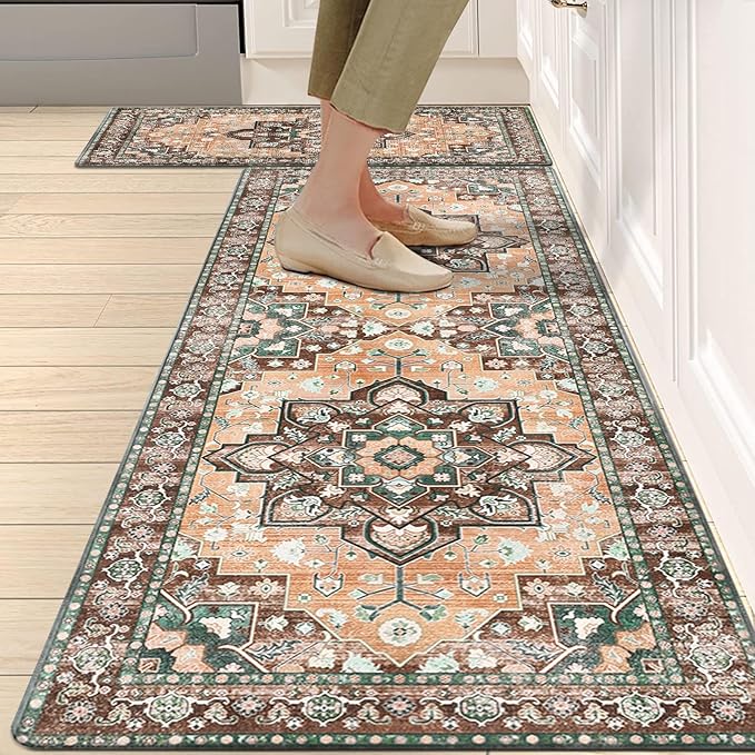 HEBE Anti Fatigue Kitchen Rugs Sets of 2, Non Slip Kitchen Mats for Floor, Waterproof Cushioned Comfort Standing Carpet for Kitchen Sink, Home Office, Laundry Room