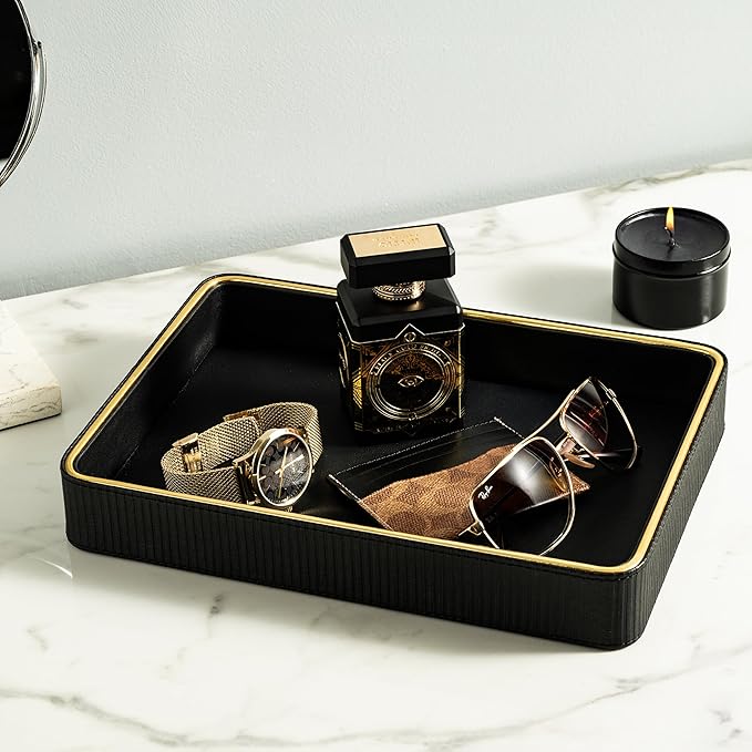 ZHEM Perfume Tray Valet Tray Night Stand Bedside Organizer| Perfume Organizer Catchall| Perfume Trays for Dresser Vanity Tray for Dresser Countertop| Perfume Holder (Beige)