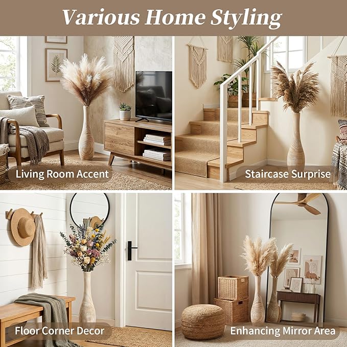 Hanobe Floor Vase Home Decor: 22 inch Tall Decorative Wood Vases for Living Room Large Rustic Farmhouse Boho Vase for Dining Table Centerpiece Bedroom Corner Hallway