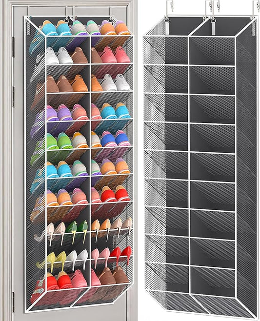 20-30 Pairs Over the Door Shoe Organizer, Breathable Mesh Pocket Hanging Shoe Storage for Closet, 10-Tier Door Shoes Rack, Handing Shoes Holder Fit All the Family's Sneakers, Boots, Heels, Dark Grey