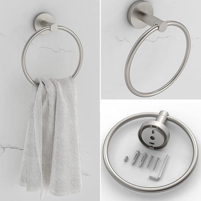 RARXTR 6 PCS Bathroom Hardware Set, Including 16" Hand Towel Bar, Toilet Paper Holder, Towel Ring, Robe Towel Hooks, Bathroom Accessories Kit (Brushed Stainless Steel)