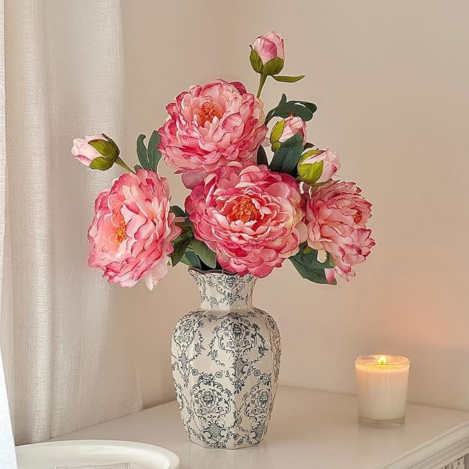 Vintage Chinoiserie Ceramic Vase, Porcelain Decorative Flower Vase for Centerpiece Living Room Table Shelf, Retro Country Decor