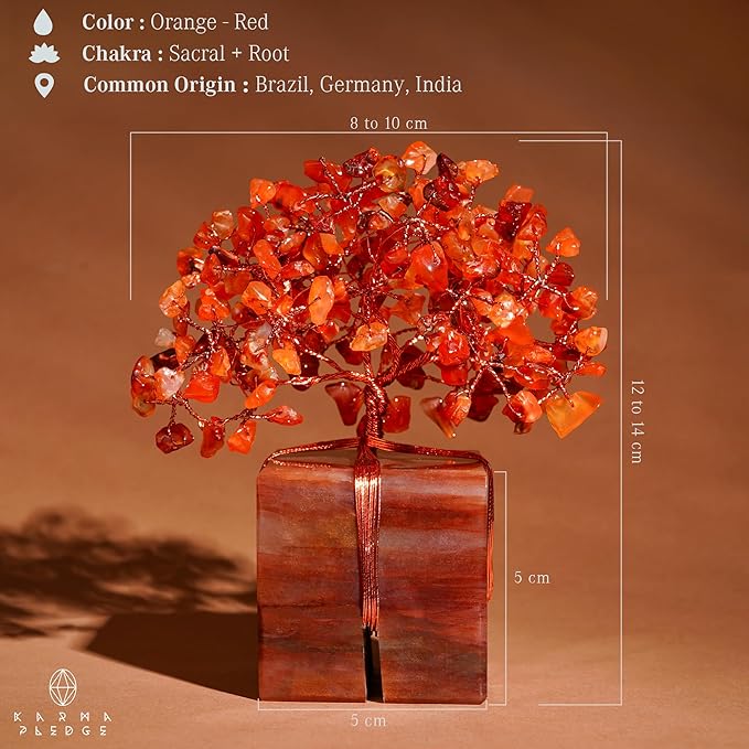 Chakra Tree of Life for Unique Gifts for Mom, Dad, Home and Office Decor, Handmade Carnelian Healing Crystal Tree for Positivity, Money & Good Luck, Birthday Gifts for Women,Mens
