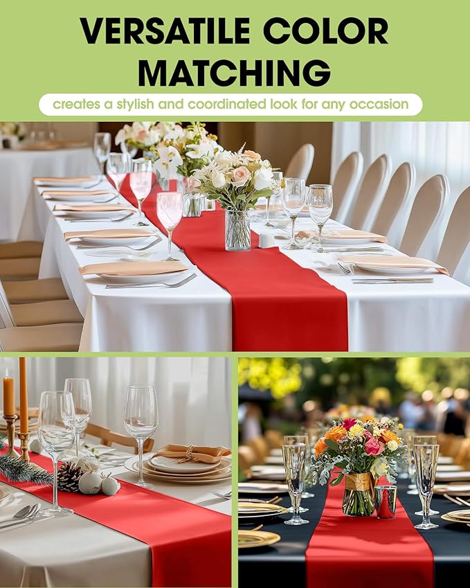 Pureegg Red Plastic Table Runners - 20 Pack, 14'' x 108'', Water Resistant & Disposable Centerpiece Decorations for Table Cloth, Wedding, Birthday, Holiday, Baby Shower, Party, Home Decor