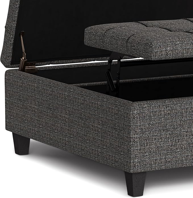 SIMPLIHOME Harrison Large Coffee Table Storage Ottoman - 40 inch Wide Upholstered Tweed Look Fabric Square Lift-Top Ottoman in Ebony, Transitional Bench for Living Room with Sturdy Base