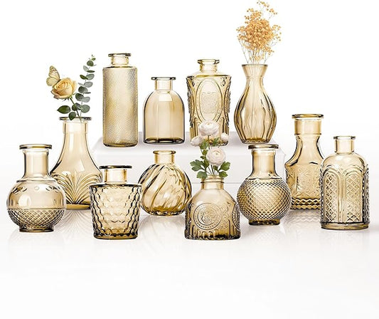 Mini Bud Vases As Wedding Centerpieces for Tables,Clear Bud Vases for Flowers,Small Flower Vases Suitable for Birthday Party,Anniversary,Wedding Reception,Baby Shower (Gold, 12PCS)