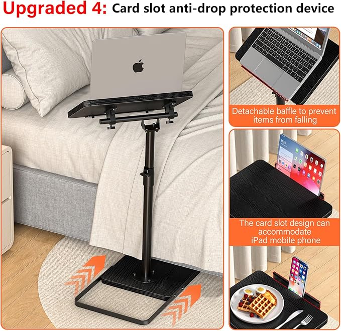 TV Tray Table for Couch, Height Adjustable/360° Swivel/180° Flip-Over Panel Design C-Shaped End Table, Sofa Arm End Side Table with Phone & Tablet Slot for Eating, Laptop,Couch Bed (Black)