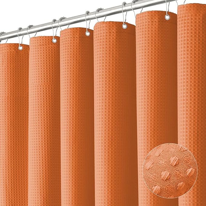 Dynamene Stall Shower Curtain - 60 inch Waffle Weave Heavy Duty Thick Fabric Shower Curtains for Bathroom, Weighted Hotel Spa Luxury Cloth Bath Curtain Set with 10 Plastic Hooks, 60x72, Burnt Orange