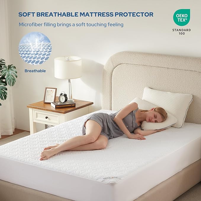 BEDLORE Waterproof Mattress Protector, Full Size Mattress Pad with Deep Pocket 6"-15" Depth, Soft Breathable Double Bed Mattress Cover for Bedroom, College Dorm, Hotel (White)