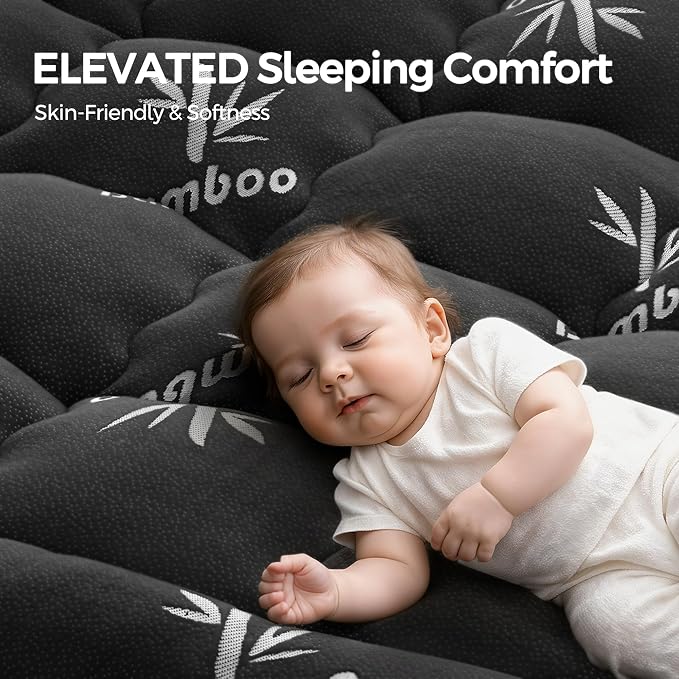 Mattress Topper Full Size, Cooling Extra Thick Breathable Viscose Made from Bamboo Mattress pad, Soft Quilted Fitted Mattress Cover with 1000 GSM Down Alternative Fill (8-21”Deep Pocket) Dark Gray