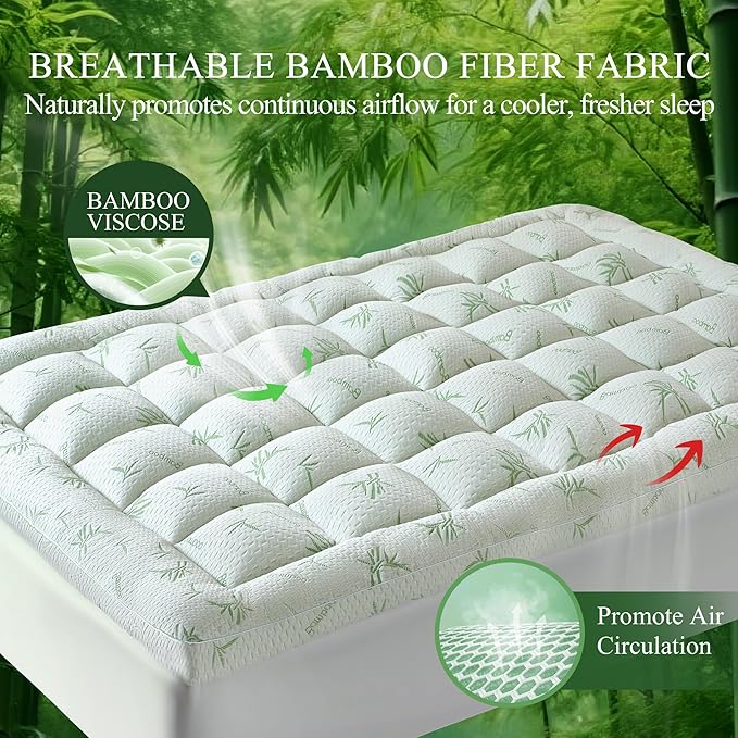 3 Inch King Mattress Topper, Plush Pillow Top Matress Topper for Back Pain Relief, Cooling Mattress Pad with 6"-18" Deep Pocket, Rayon Derived from Bamboo,Oeko-TEX Certified (78"x80")