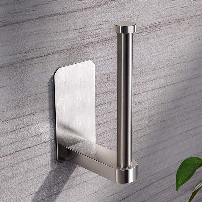 VAEHOLD Toilet Paper Holder Self Adhesive Kitchen Washroom Adhesive Toilet Roll Holder No Drilling for Bathroom Stick on Wall Stainless Steel Brushed