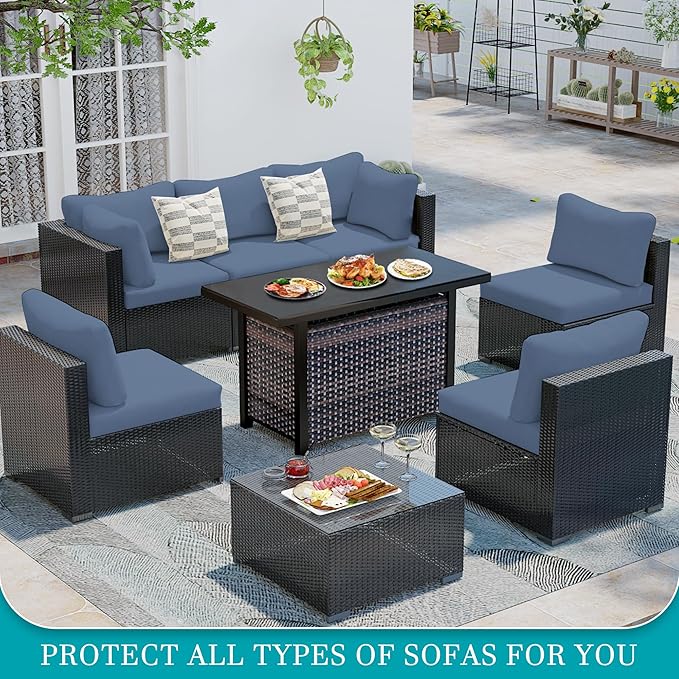 12 Pcs Stretch Patio Cushion Covers,Outdoor Couch Covers Replacement,Outdoor Couch & Sofa Slipcovers,for Patio Furniture Cushion Covers,Washable Reusable Furniture Protector (Gray Blue,Cover Only)