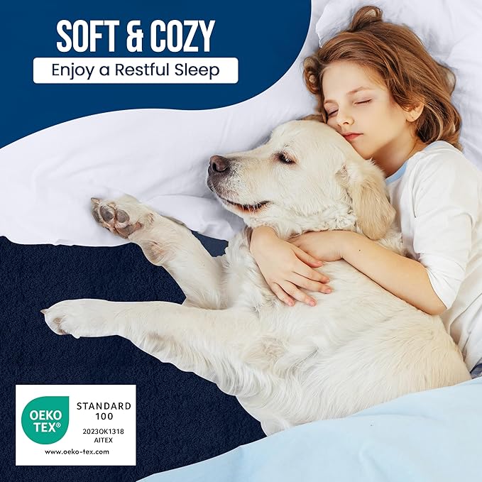 Queen Size Mattress Protector Waterproof, Premium 200 GSM Terry Mattress Cover, Soft & Breathable Bed Cover, Fitted Sheet Style Stretchable Deep Pockets 17" by Utopia Bedding (Navy Blue)
