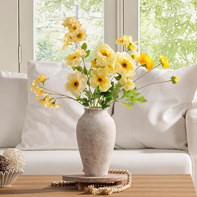 Vanselia Ceramic Flower Vase Home Decor - Large Tall Farmhouse Table Vases Rustic Vintage Living Room Kitchen Bedroom Decorations for House Book Shelf Office Coffee Desk Dining Fireplace (11" Retro)