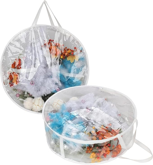 2Pcs Christmas Wreath Storage Container 30 Inch Clear Wreath Storage Bags Round Durable Wreath Bags Clear Everyday Bag with Dual Zippers and Sturdy Handles for Holiday Christmas Wreaths（Large）