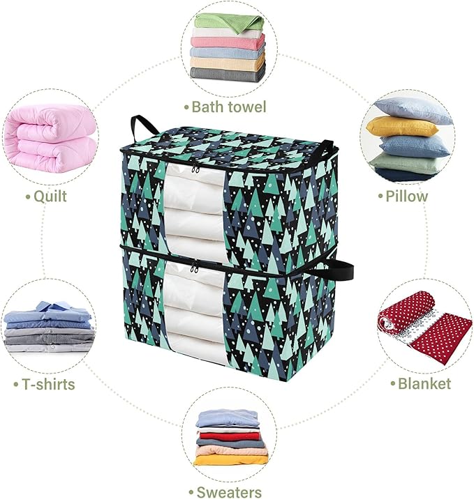Burbuja 2 Pack Storage Bag Organizer with Handles for Clothes, Blankets, Bedding, Christmas Tree Foldable Storage Bag with Zipper & Clear Window, 95L