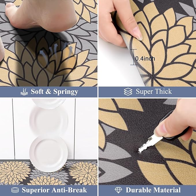 HEBE Anti Fatigue Kitchen Rugs Sets of 2, Non Slip Kitchen Mats for Floor, Waterproof Cushioned Comfort Standing Carpet for Kitchen Sink, Home Office, Laundry Room