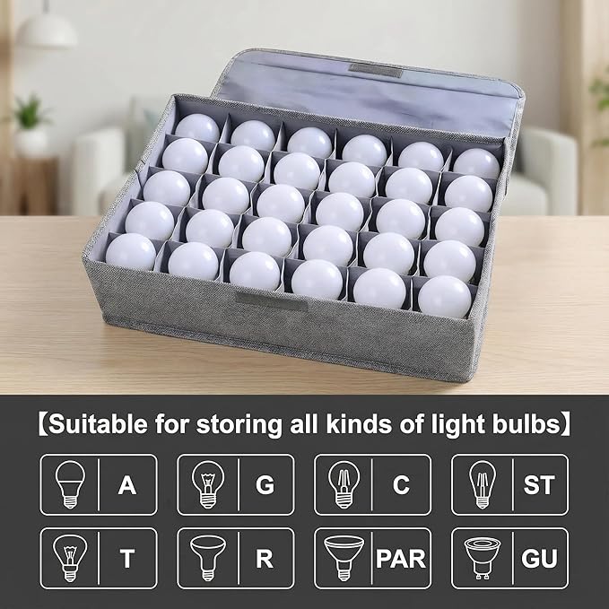 2 Pcs Light Bulb Storage 0rganizer, Christmas Light Storage Keep 30 Capacity Light Bulb Foldable Organizer with Lid Sturdy PP Board Fits Various Balls Standard Bulbs for Xmas Holiday