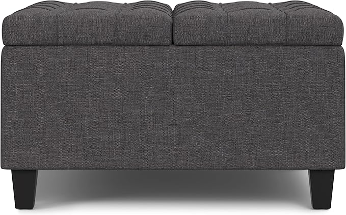 SIMPLIHOME Harrison Small Coffee Table Storage Ottoman - 30 inch Wide Upholstered Linen Look Fabric Square Lift-Top Ottoman in Slate Grey, Transitional Ottoman for Living Room with Hidden Storage