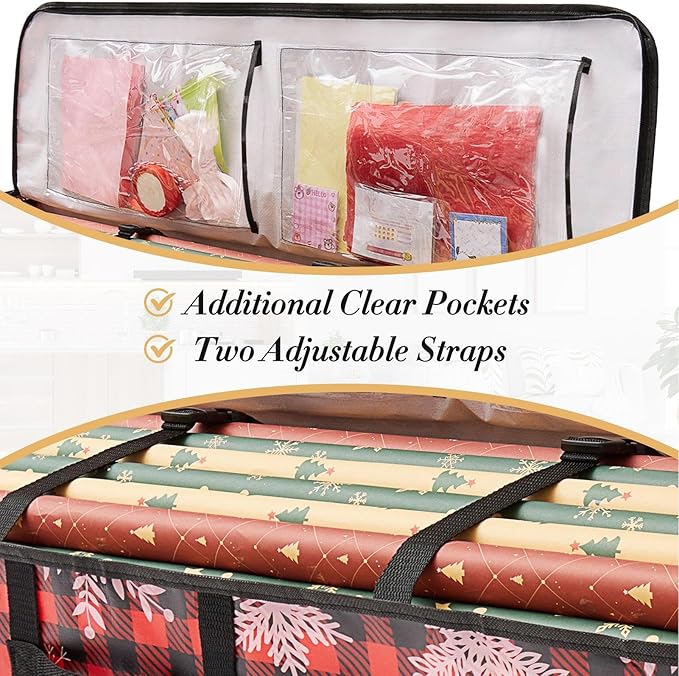 Storage for Wrapping Paper | Large Bags with Handle - Wrapping Storage Organizer with Interior Pockets - for Home Underbed Basement Garage Closet College Dorm Attic