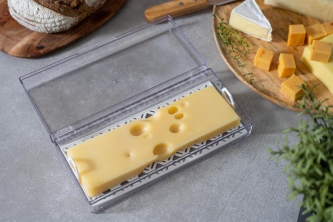 Pikanty Cheese Keeper | Storage Container for Fridge | Food Box with Hinged Lid and Removable Tray | Sliced Cheese Organizer | Made in USA