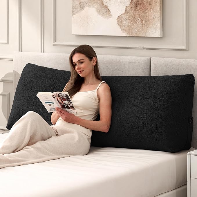 Headboard Pillow Twin, Triangle Bed Wedge Pillow for Headboard, Backrest Pillow for Sitting up, Reading, Working, Headboard Daybed Pillow with Removable Cover for Bed, Dorm Sofa, Black