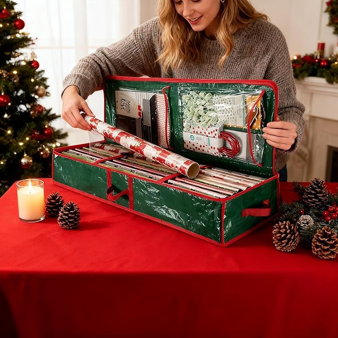 Christmas Wrapping Paper Holder Box, Waterproof Oxford Fabric Container 106x35x15.2 cm for Living Room, Bedroom, Closet, Rolls, Ribbons, Bows Storage
