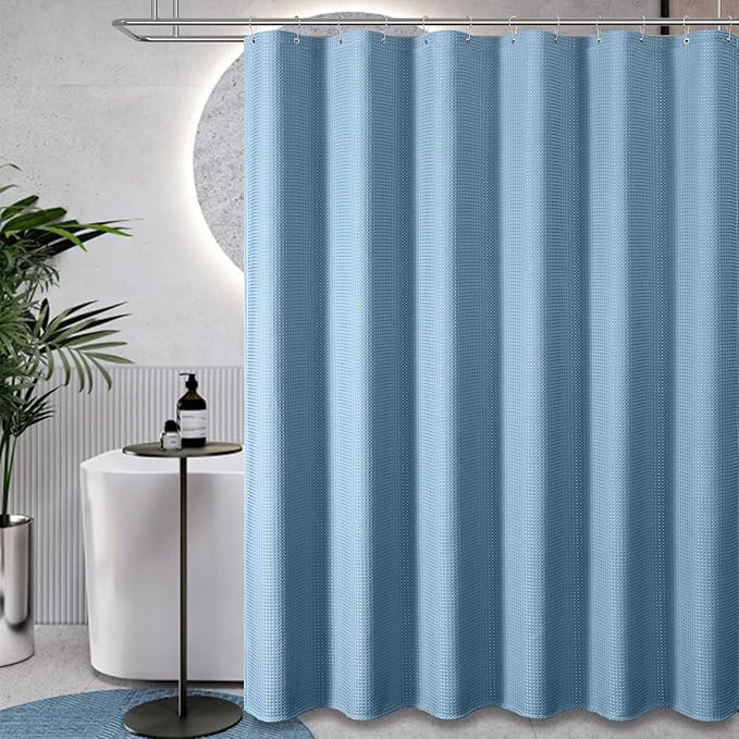 Dynamene 60 inch Stall Shower Curtain - Waffle Weave Heavy Duty Thick Fabric Shower Curtains for Bathroom,Weighted Hotel Spa Luxury Cloth Bath Curtain Set with 10 Plastic Hooks,60x72, Moonlight Blue