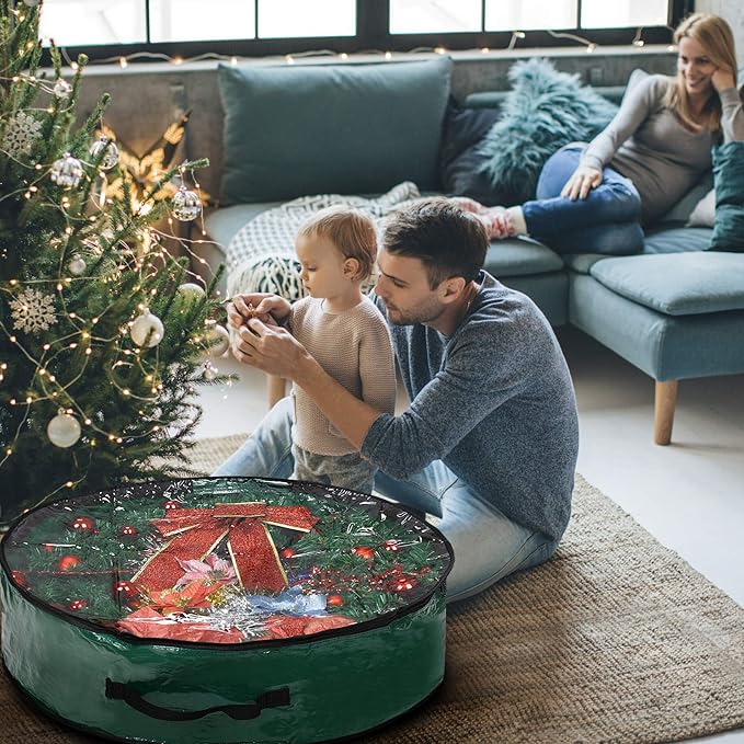 Propik Christmas Wreath Storage Bag 30" - Garland Holiday Container with Clear Window - Tear Resistant Fabric - 2 Pack (30 Inch, Green)