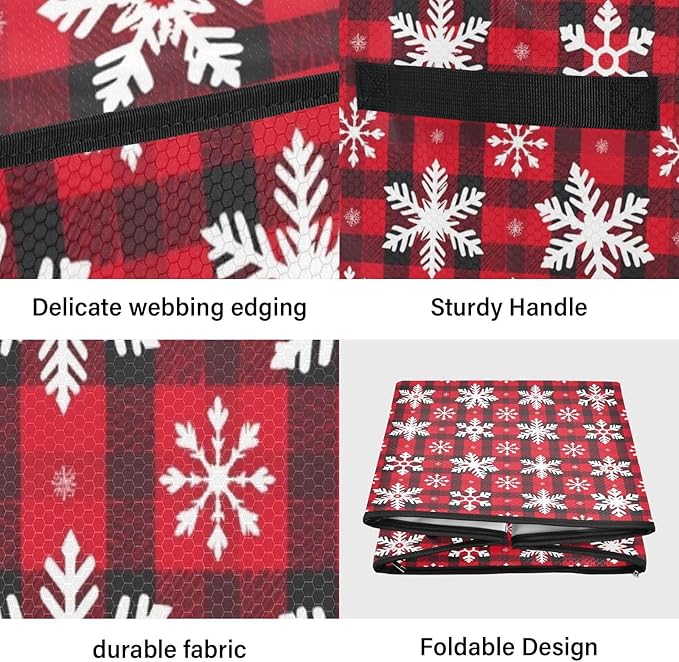Red Buffalo Plaid Christmas Ornament Storage Basket Box Snowflake Winter Holiday Storage Container Cube with Adjustable Dividers for 64 Holiday Ornaments Decorations Keeps Clean Dry for Next Season