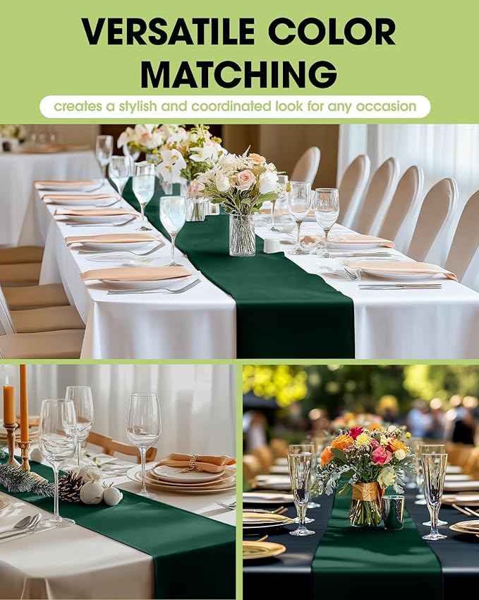 Pureegg Emerald Green Plastic Table Runners - 10 Pack, 14'' x 108'', Water Resistant & Disposable Centerpiece Decorations for Table Cloth, Wedding, Birthday, Holiday, Baby Shower, Party, Home Decor