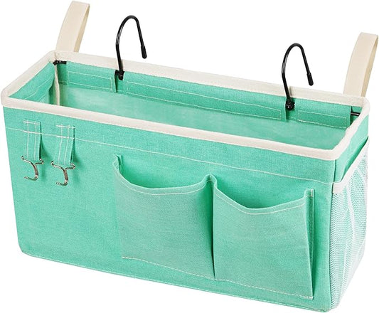 Loghot Bedside Caddy/Bedside Storage Bag Hanging Organizer for Bunk and Hospital Beds,Dorm Rooms Bed Rails,Can be Placed Glasses,Books,Mobile Phones,Keys (Green)