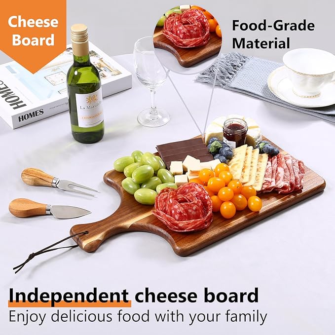 4-in-1 Acacia Couch Arm Table with Removable Cheese Board, Stability-Enhanced Sofa Armrest Tray with 360° Rotating Dual Cup Holders & Phone Stand, Side Table for Drinks & Snacks, 15.7"x9.8"
