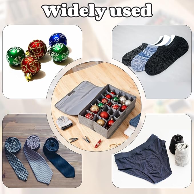 1 Pcs Light Bulb Organizer Storage Box Ornament Storage with 30 Dividers Foldable Bulbs Organizer with Lid Sturdy PP Board Fits Various Standard Dustproof Fabric Case for Home Vbs (Grey)