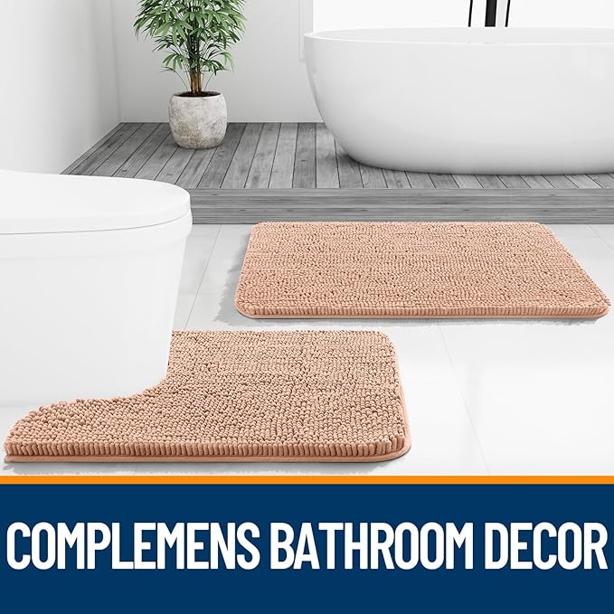 OLANLY Large Bathroom Rugs 50x30, Extra Soft Absorbent Chenille Bath Rugs, Rubber Backing Quick Dry, Machine Washable Bath Mats for Bathroom Floor, Tub and Shower, Home Decor Accessories, Peach
