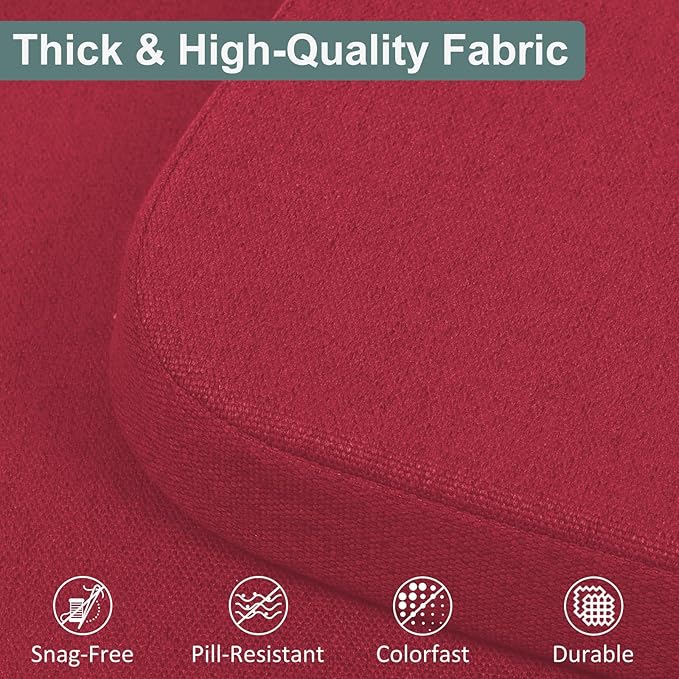 Shinnwa Dining Chair Pads Set of 6, Patented Design Memory Foam Kitchen Chair Cuhions with Ties and Washable Cover, 6 Pack, 17" x 16" x 2", Burgundy