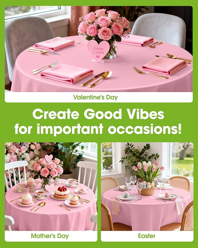 Pureegg Plastic Table Cloth Disposable 10 Pack, 84'' Round Table Cloths, Easter Party, Valentines, Mothers Day Decorations, Tablecloths, Round, Pastel Plastic Cover, Leakproof & Sturdy, Pink